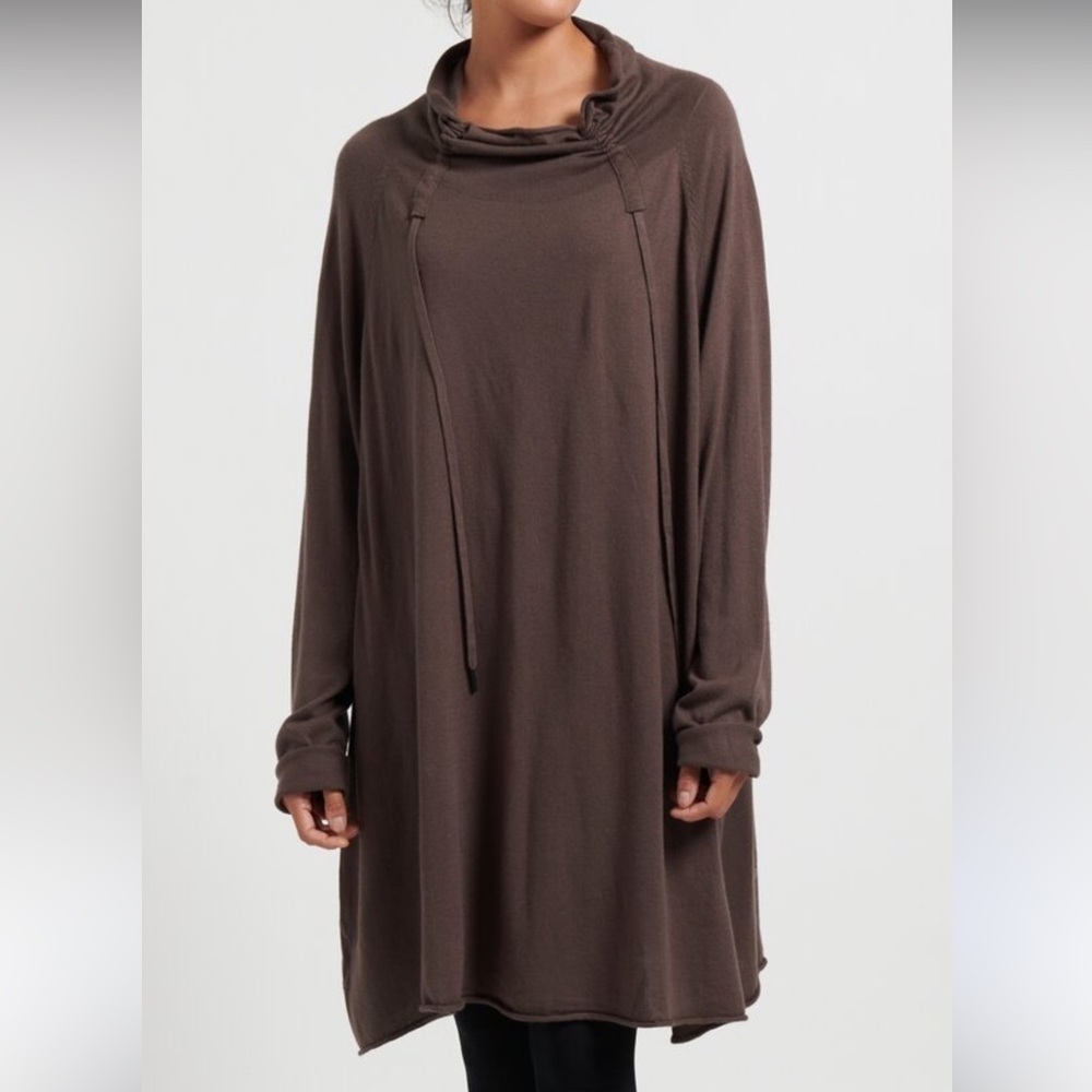 Rundholz‎ Relaxed Tie Turtleneck Tunic Dress Long Sleeve Cashmere Mocca S NWT